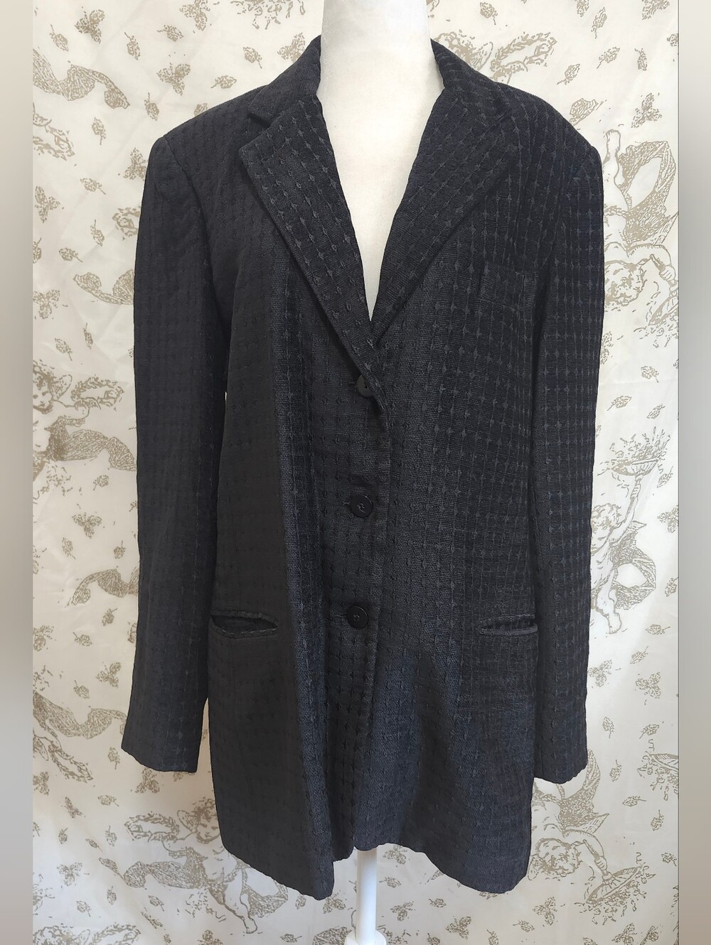 Vintage 90s Corporate Goth Textured Button Front Lined Blazer Jacket Womens L